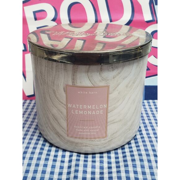 BBW Watermelon Lemonade Wood Grain Look Jar Large 3 Wick Candle Home Fragrance - Picture 1 of 2